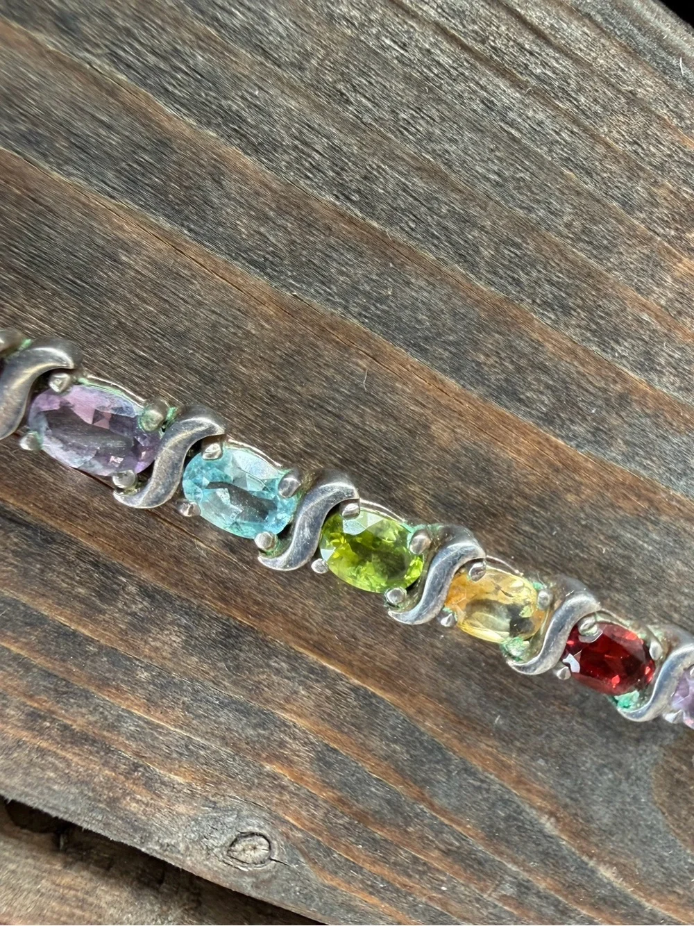 Multicolor Color Tennis Bracelet Sterling Silver Vintage 7”